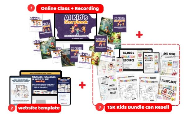 Online Class Story AI +Recording Session + Website Template + 15K Kids Bundle can Resell